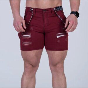 TIGER‎ X HORSE MENS 36 FLAP POCKET BURGUNDY CHINO STRETCH SLIM SHORT
